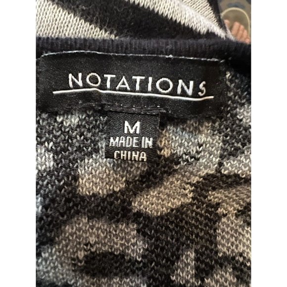 NOTATIONS Women's Cardigan Size M Black & White Animal Long Sleeve 100% Cotton - Picture 13 of 15